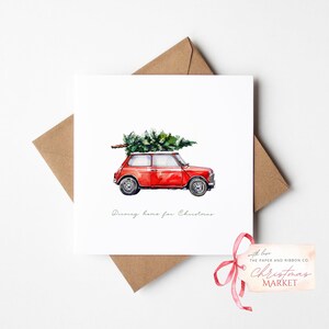 Carte de Noël de voiture rouge rétro | Carte de Noël papa | carte postale pour grand-père | Cadeau pour mari | Cadeau pour amateur de voitures | Conduire à la maison pour Noël