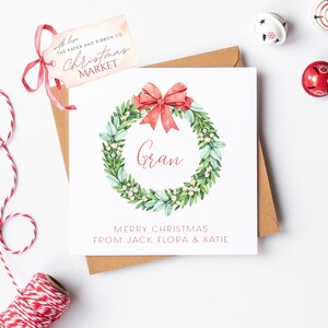 de Noël personnalisée avec couronne | carte postale pour papa et maman | de Noël en forme de guirlande | carte de Noël de nom de famille | Carte pour les grands-parents