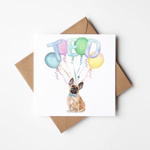 Carte d'anniversaire personnalisée bouledogue français pour les amoureux des chiens - Joli chapeau de fête et ballon pour enfants et adultes
