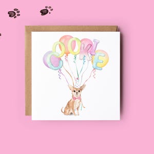 Carte d'anniversaire chihuahua personnalisée pour les amoureux des chiens - Joli chapeau de fête et ballon pour enfants et adultes
