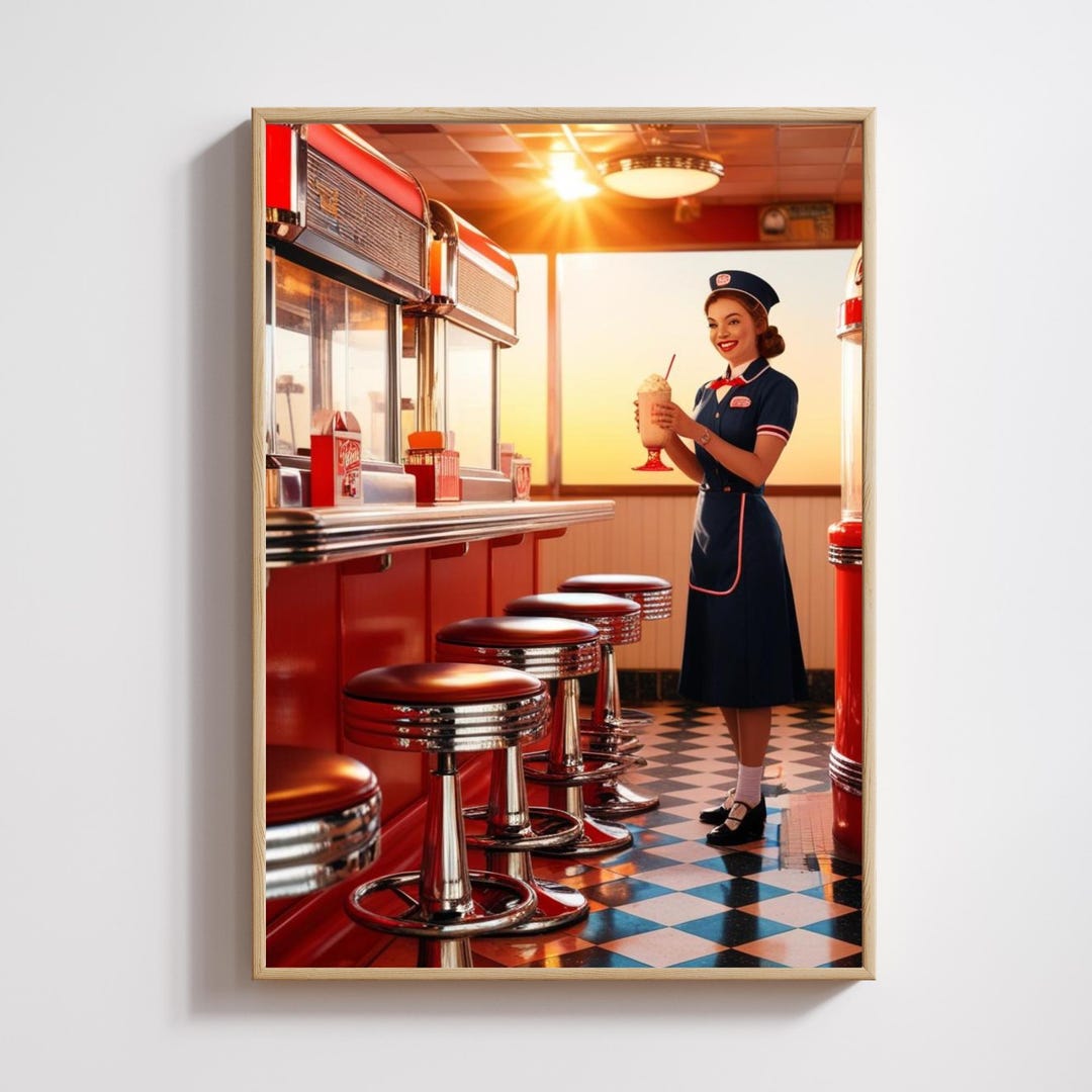 Retro Diner Wall Art - 1950s Vintage Cafe Poster - Mid Century Decor ...