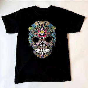 T-shirt avec strass et crâne aztèque • 100 % coton pima péruvien, cristaux sertis à la main