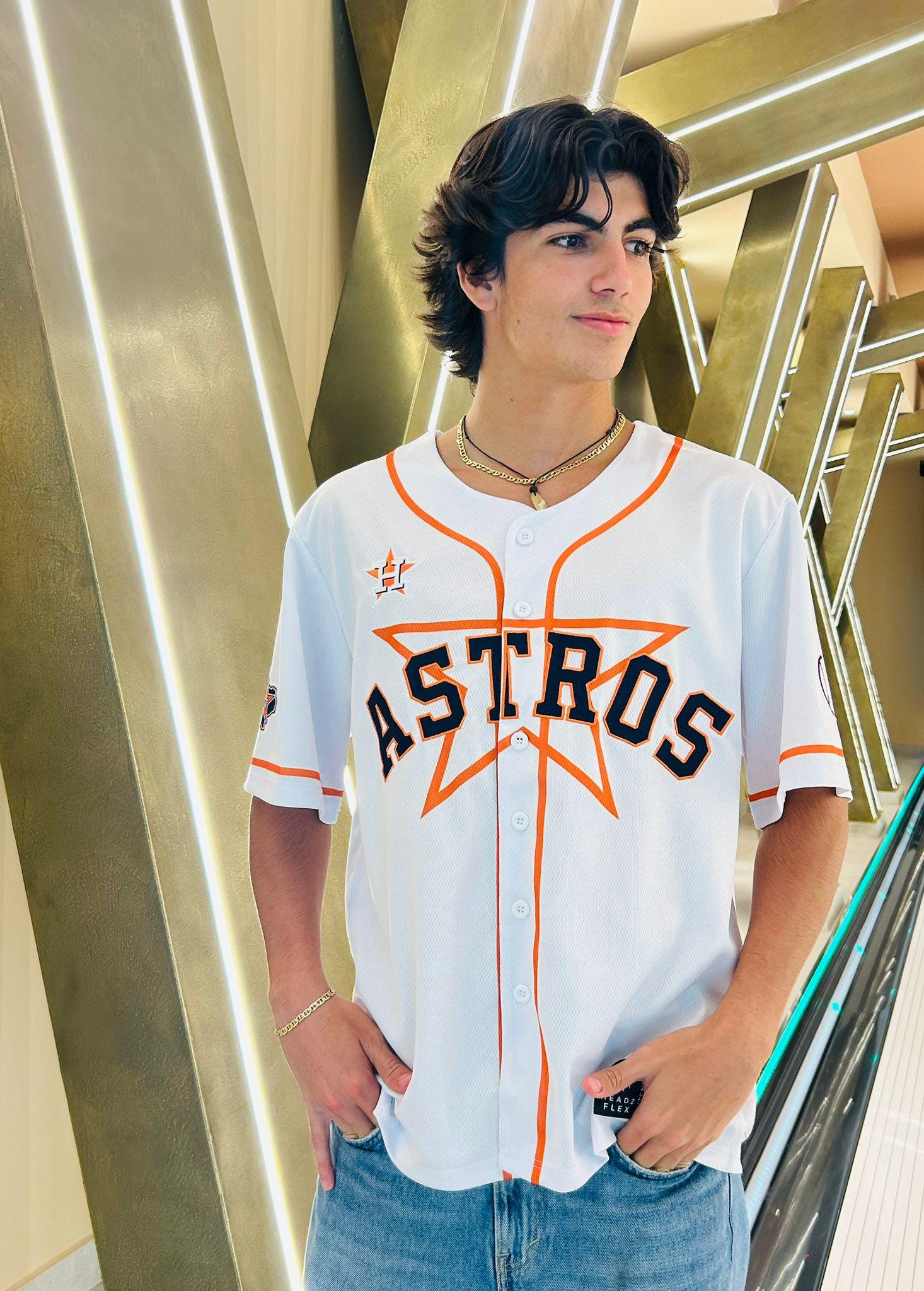 Houston 27 Streetwear Baseball Jersey, Orange Navy Embroidered