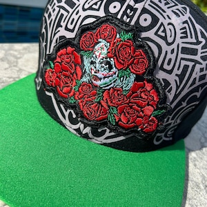 Katrina-pet Mexico – zwart 3D-borduurwerk, Mexico-kaart en Maya-symbolen, hoge kroon-snapback, flatbill