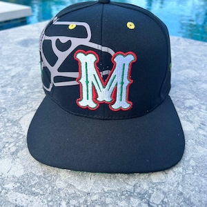 Black Mexico Eagle Cap - Big &quot;M&quot;, Maya Symbols, Mexico Map, Structured 6-Panel Snapback Flatbill
