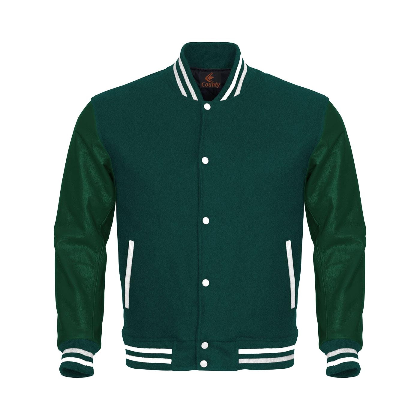Veste universitaire verte Corps et manches en cuir vertes Veste Letterman Vestes universitaires personnalisées Vestes universitaires Team Veste univer