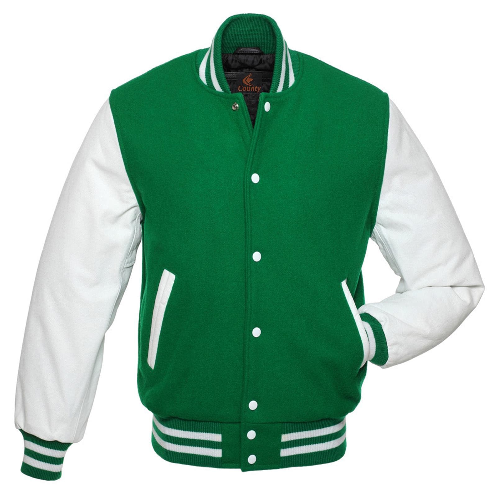 Veste universitaire verte et manches en cuir blanches Veste Letterman Vestes universitaires personnalisées Vestes universitaires Team Veste universita