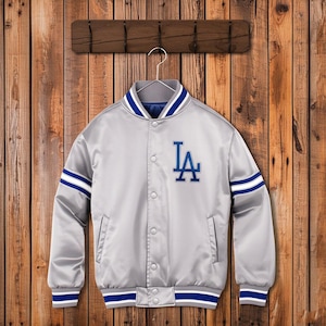 Los Angeles Dodgers Varsity Jacke Silber Grau Satin Letterman Jacke Team Varsity Jacken Varsity Jacke Herren Custom Varsity Jacken