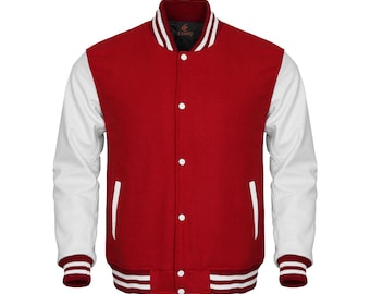 Varsity Jacket Red Body and White Leather Sleeves Letterman Jacket Custom Varsity Jackets Team Varsity Jackets Varsity Jacket Mens