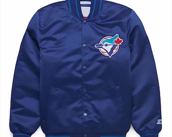 Toronto Blue Jays Varsity Jacket Blue Satin Jacket Letterman Jacket Varsity Jacket Mens Custom Varsity Jackets Team Varsity Jackets