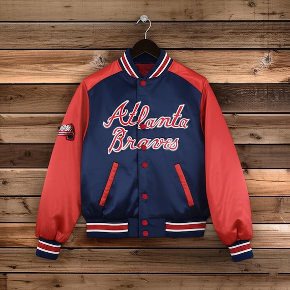 Atlanta Braves Varsity Jacket Navy Blue Satin Jacket Letterman