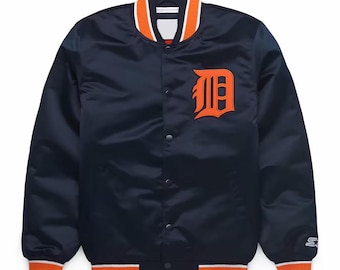 Detroit Tigers Varsity Jacket Navy Blue Satin Jacket Letterman Jacket Varsity Jacket Mens Custom Varsity Jackets Team Varsity Jackets