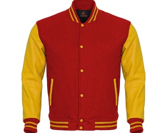 Varsity Jacket Red Body and Yellow Leather Sleeves Letterman Jacket Custom Varsity Jackets Team Varsity Jackets Varsity Jacket Mens