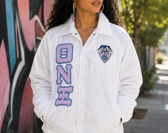 Theta Nu Xi Custom Greek Nylon Line Jacket | Personalized Fraternity & Sorority Crossing Jacket | Embroidered Greek Apparel