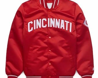 Cincinnati Reds Varsity Jacket Red Satin Jacket Letterman Jacket Varsity Jacket Mens Team Varsity Jackets Custom Varsity Jackets