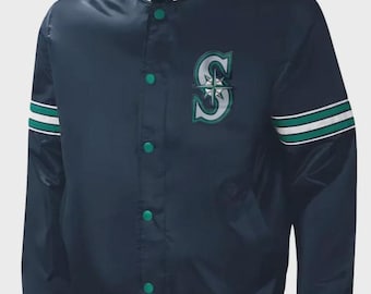 Seattle Mariners Varsity Jacket Navy Blue Satin Jacket Team Varsity Jackets Letterman Jacket Varsity Jacket Mens Custom Varsity Jackets