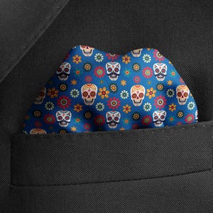 Blau Zucker Schädel Tag der Toten Dia de los Muertos Patentierte Einstecktuch Taschentuch Mexikanische Mexiko Skelett Geschenk für Männer