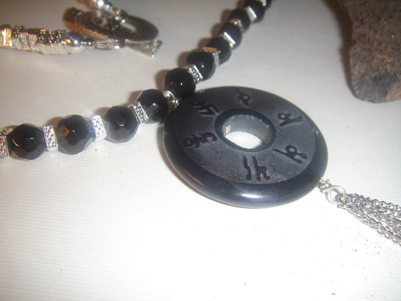 Carved Black Onyx Chinese Coin Necklace MARKED DOWN image 2