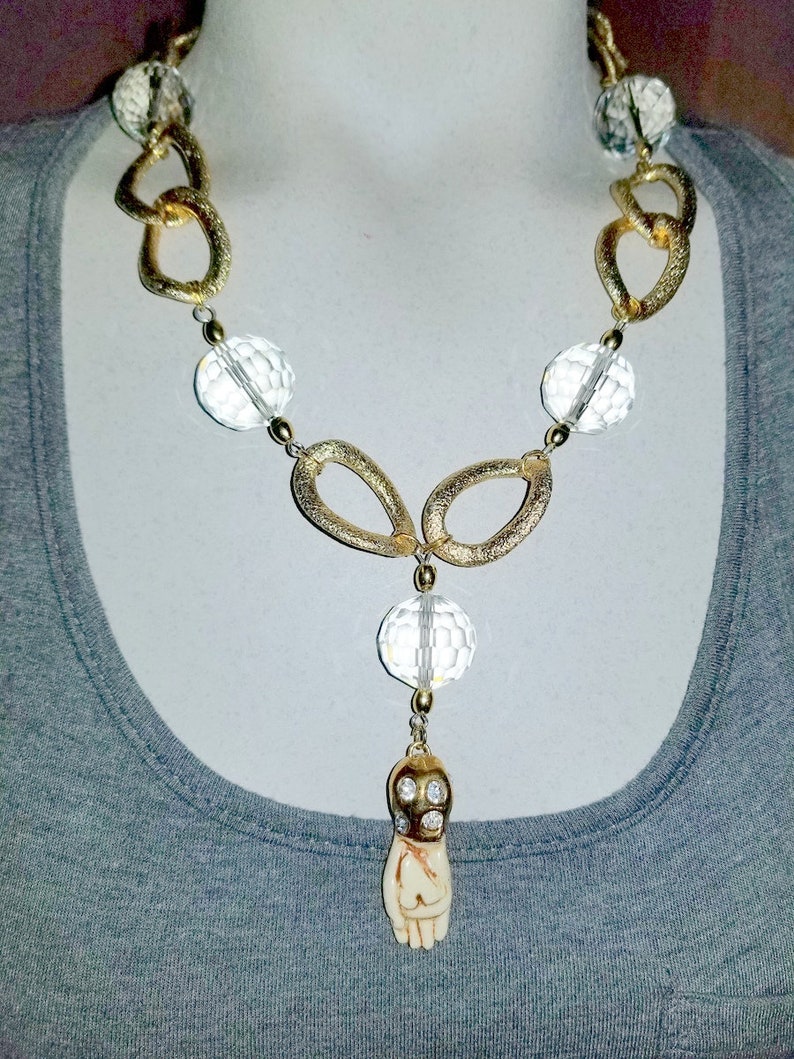 Faceted Rock Crystal Quartz on a Gold Tone Necklace