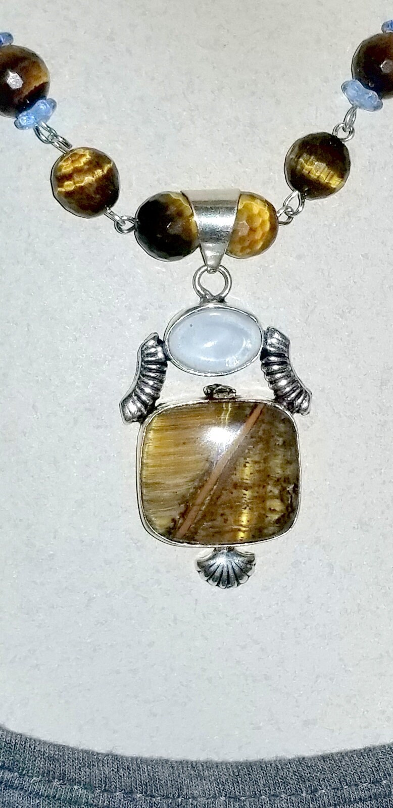 Tigers Eye And Blue Onyx Necklace Etsy