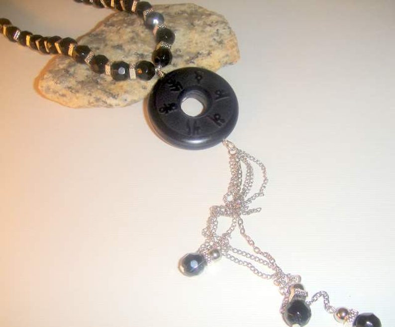 Carved Black Onyx Chinese Coin Necklace MARKED DOWN image 3