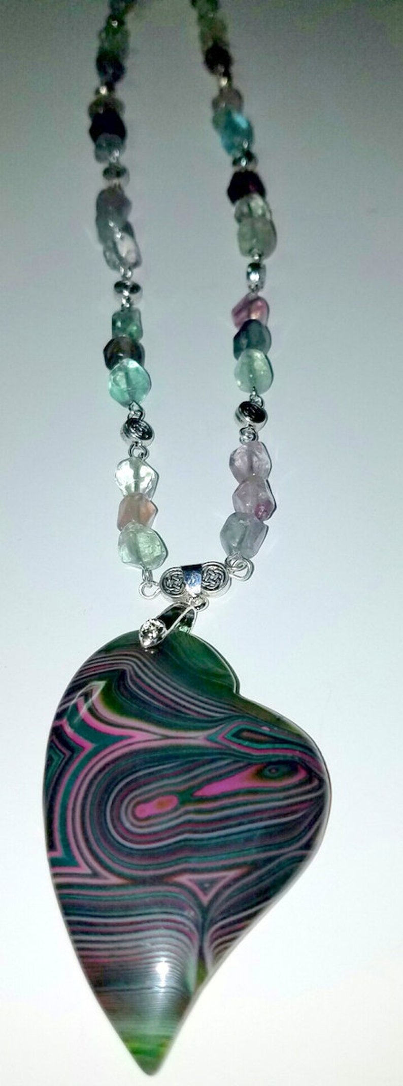 Rosie Fox Green Agate Gemstone Heart and Pyrite Gemstone Necklace