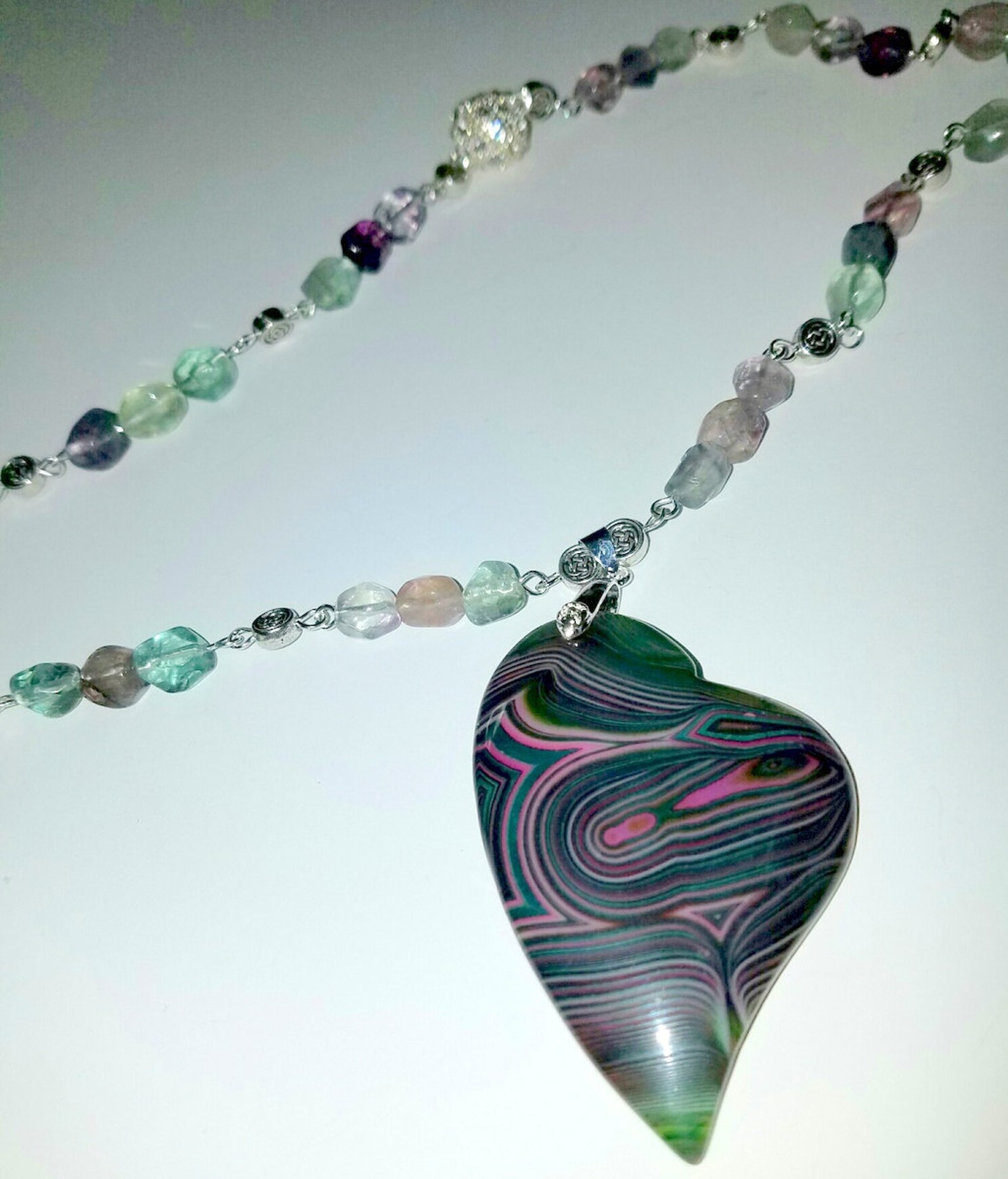 Rosie Fox Green Agate Gemstone Heart and Pyrite Gemstone Necklace main image 1