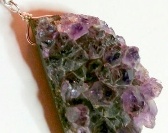 Amethyst Druzy Pendant with Purple Strip Agate Beads. MARKED DOWN