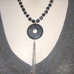 Carved Black Onyx Chinese Coin Necklace MARKED DOWN image 5