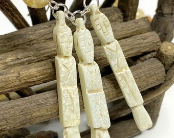 Golden Quartz with Three Men Carved from Bone w/wooden Lotus Beads