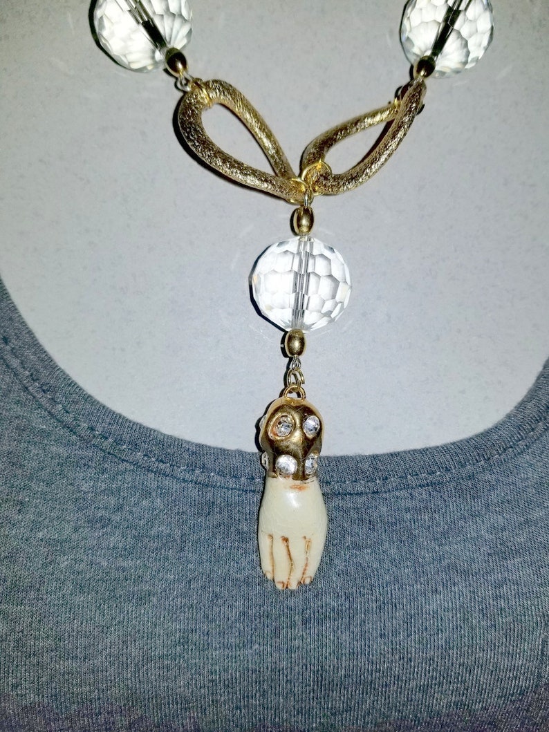 Faceted Rock Crystal Quartz on a Gold Tone Necklace