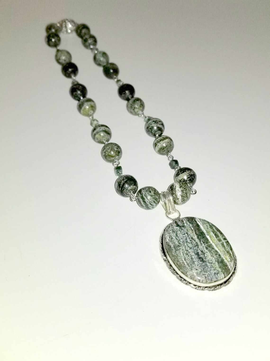 Green Zebra Jasper Necklace and Pendant MARKED DOWN Etsy
