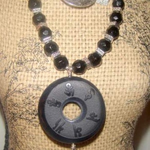 Carved Black Onyx Chinese Coin Necklace MARKED DOWN image 4