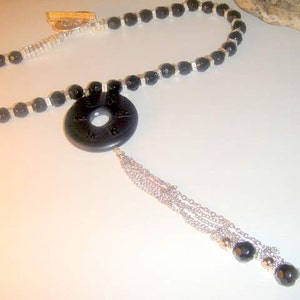 Carved Black Onyx Chinese Coin Necklace MARKED DOWN image 1