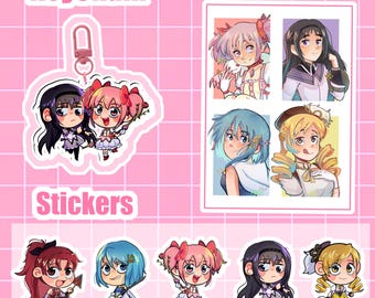 PACK | Print A5 | KeyChain | Stickers | Puella Magi Madoka Magica | Madoka, Sayaka, Mami, Kyōko and Homura