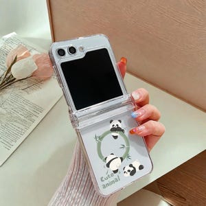Custodia pieghevole trasparente con motivo panda per Samsung Galaxy Z Flip 7 6 5 4 3 – Cover posteriore rigida per Z Flip4 Flip5 Flip6, design simpatico animale