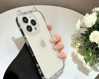 Fashion Clear 3D Cat Ear Case for iPhone 11 12 13 14 15 16 Pro Max – Cute Shockproof Soft TPU Cover with Fun Animal Design