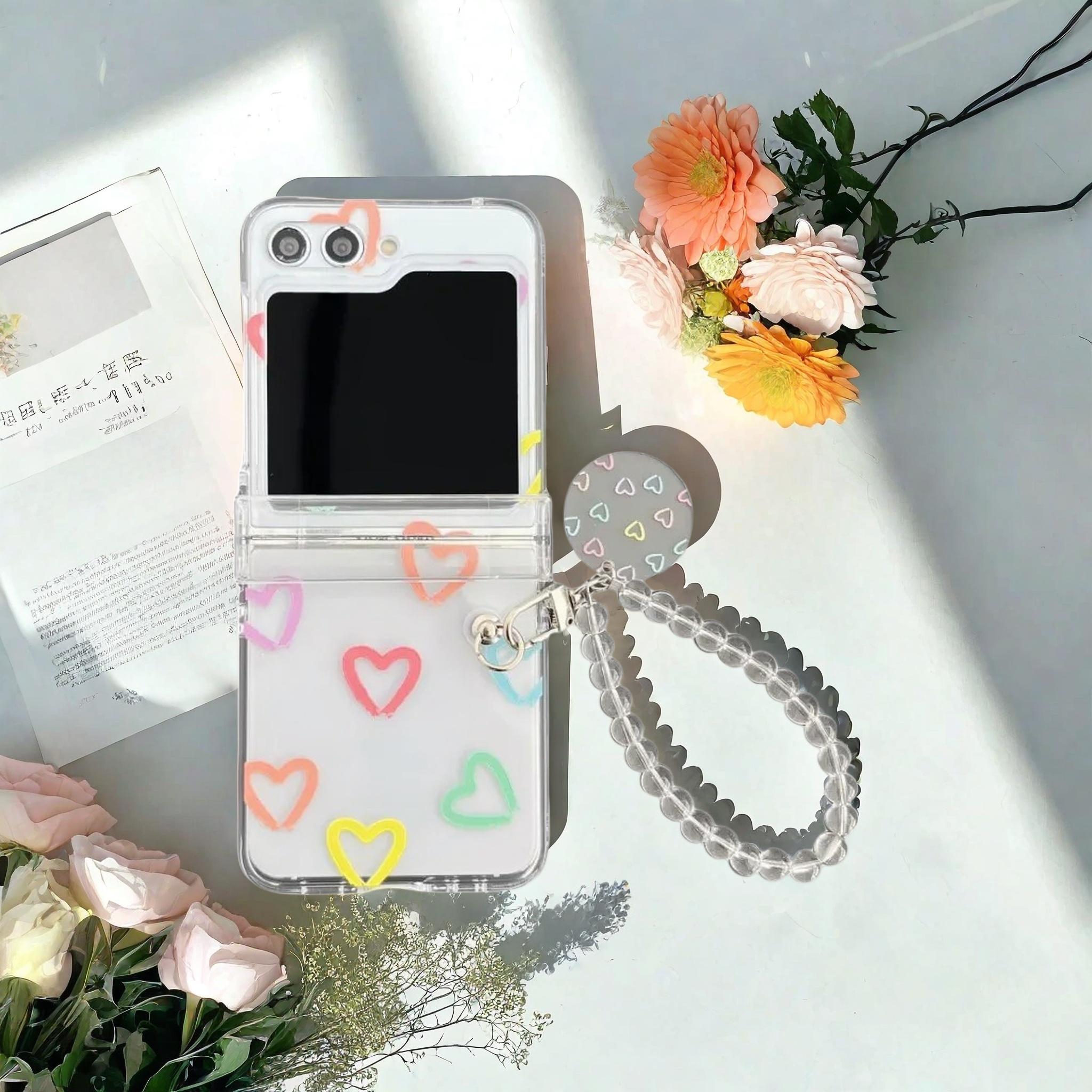 Love Flower Bracelet Case for Samsung Galaxy Z Flip 3 4 5 6 – Transparent All-Inclusive Folding Shockproof Hard Cover with Hinge Protection