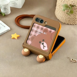 Funda con orejas de oso de dibujos animados para Samsung Galaxy Z Flip 3, 4, 5 y 6 y Motorola Razr 40, 50 y 60 Ultra – Estilo anime