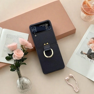 Custodia per telefono in pelle PU retrò con fibbia ad anello per Samsung Galaxy Z Flip 1 2 3 4 5 - Custodia protettiva antiurto con impugnatura elegante