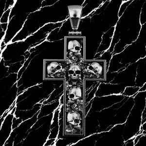 925 Sterling Silver Skull Cross Pendant | Handmade Gothic Crucifix Necklace for Men | Dark Minimalist Biker Jewelry | Gift for Him