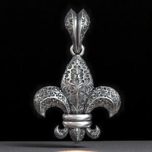 Handmade Solid Silver Fleur-de-Lis Pendant: Gothic Royal Lily Necklace