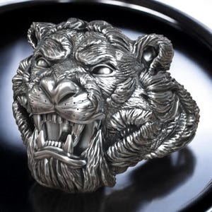 Tiger Head Animal Ring, Nature Inspired Jewelry, Fierce Tiger Statement Ring, Wildlife Lover Gift, Adjustable Animal Ring For Him Or Her