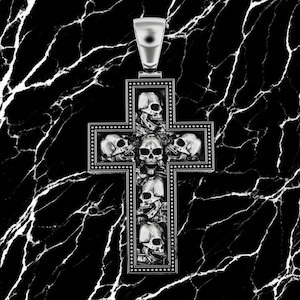 Handmade Skull Cross Pendant | Gothic Crucifix Necklace in Stainless Steel | Dark Religious Jewelry | Biker, Punk, or Rocker Gift for Him