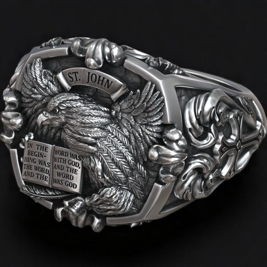 St. John Eagle Signet Ring: 18K Gold-plated Sterling Silver Christian ...