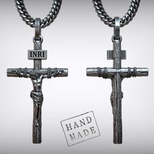 Crucifix Cross Necklace, Cross Pendant Necklace, INRI Cross Pendant Religious Crucifix Pendant, Silver Necklace For Men, Gift for Him or Her
