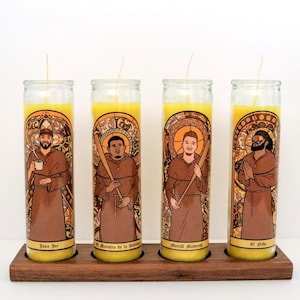 San Diego Padres Prayer Candles with Walnut Altar - Baseball Fan Gift - Fernando Tatis Jr., Manny Machado, Jackson Merrill, Joe Musgrove