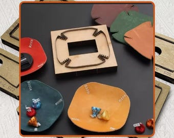Leren snackschaal snijmal - aangepaste houten bord messenstans, doe-het-zelf creatief lederen ambachten kraftpapier gereedschap voor thuis, feest en kamperen