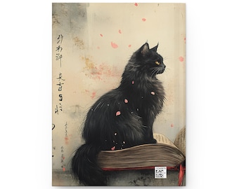 Cat Journal - Japanese Style Hardcover Journal Matte, Traditional Japanese Cat Diary
