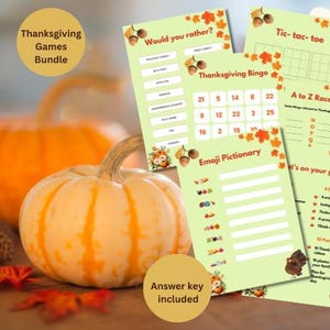 Thanksgiving Games Bundle Printable, Printable Bingo, Word Search, Tic Tac Toe, Emoji Pictionary, Fun Fall Family Activity Instant Download